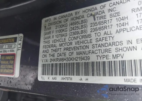 2019 Honda Cr-V Lx z USA, uszkodzony, nr VIN 2HKRW6H30KH219439